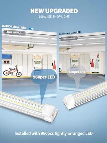 ELEKICO 8' Led Shop Lights,Super Bright 19500LM 100W 5000K 8FT Led Shop Light, Linkable 8FT Garage Ceiling Lights for Garage Ceiling Workshop Warehouse - Image 6