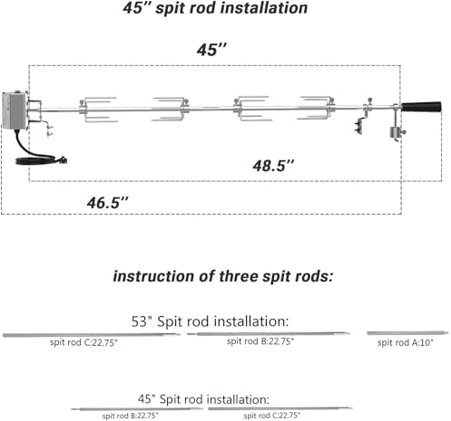 onlyfire Universal Grill Rotisserie Kit, 45"-53" x 1/2" Hexagon Spit Rod - Image 2