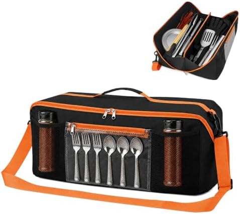 Grill Tool Storage Bag, 22” BBQ Tool Storage Bag, Grill Utensil Storage Caddy with Dual Inner Compartments, Wide-Open Outdoor Grill Accessories Bag for Camping Picnic Trip by YVVZHOUPANN