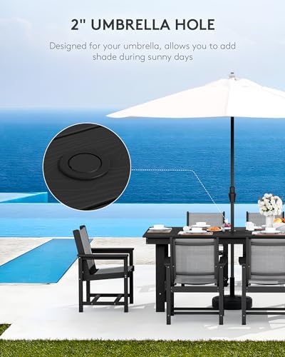SERWALL 7 Pcs HDPE Patio Dining Set, HDPE Dining Set for 6, Black - Image 4