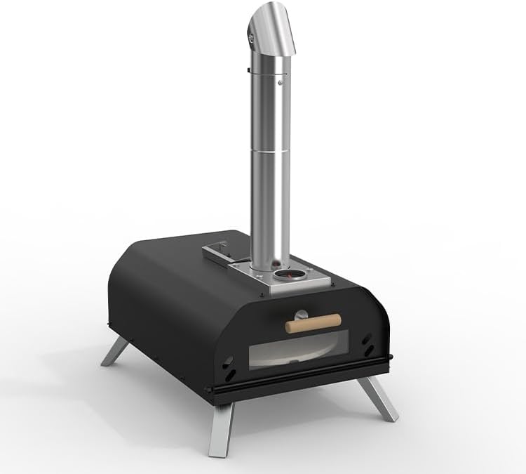 Outdoor Wood Pellet Pizza Oven, Pizza Maker with Rotating Pizza Stone, Built-in Thermometer, Foldable Legs, and Removable Chimney for Backyard, Camping, and BBQ (12" Manual Rotating Pellet Pizza Oven) - Image 6