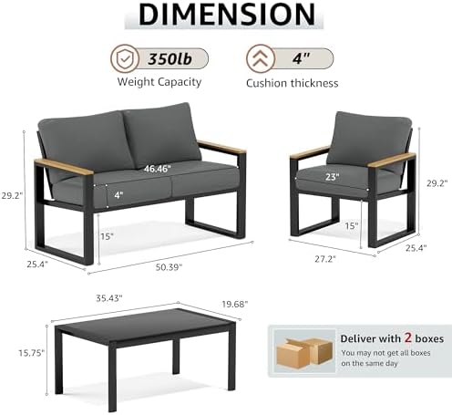 NATURAL EXPRESSIONS 4 Pieces Patio Furniture Sets, Modern Metal Patio Set - Image 2
