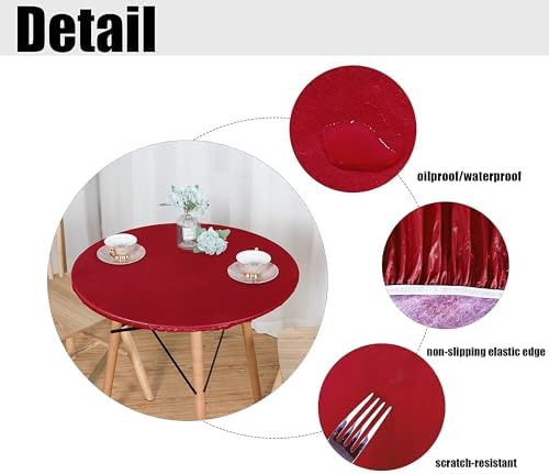 LUSHVIDA Round Tablecloth, Fitted Table Cloth for 36"-44" Tables, Red - Image 4
