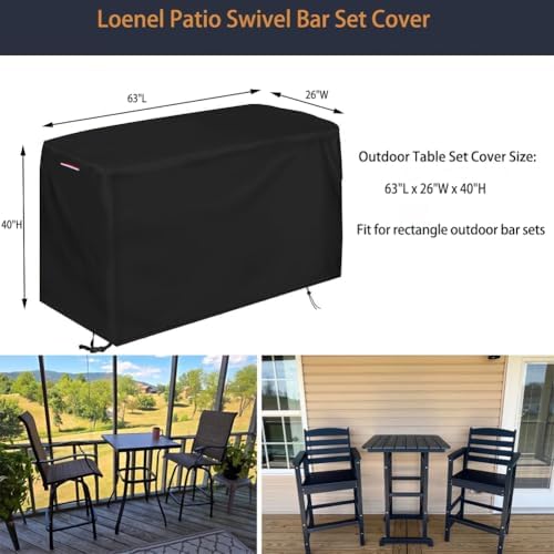 Outdoor Waterproof Bar Table Set Cover, 63"L x 26"W x 40"H - Image 2