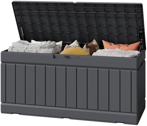 Greesum Outdoor Storage Box 82 Gallon Storage Bin with Lid for Patio Furniture, Garden Tools, Pool Supplies, Waterproof and UV Resistant, Lockable, Gray by BuynowfromGreesum