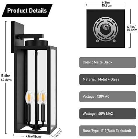 BesLowe 20’’ Large Outdoor Wall Lights, Modern Black Exterior Wall Lanterns - Image 4