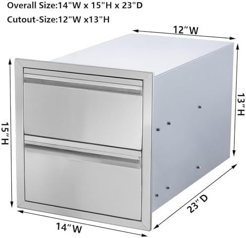 Outdoor Kitchen Drawers Stainless Steel, Flush Mount BBQ Island Built-in Drawer Weatherproof for Outdoor Kitchen Island and Grill Station (14"W x 15"H x 23"D) - Image 3