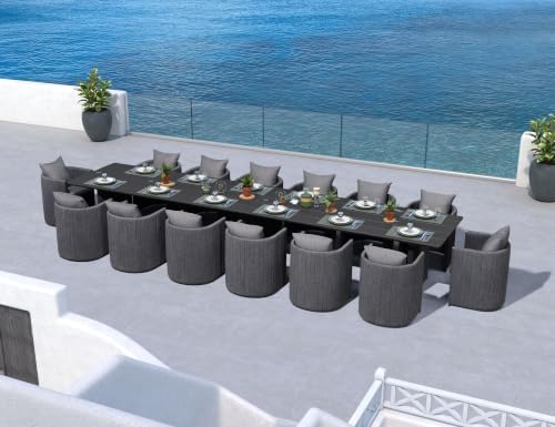 PURPLE LEAF Patio Dining Set Extra-Long for 14 with U-Shaped Armchair Grey by PURPLELEAF