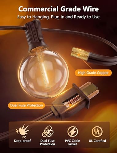 50Ft LED Globe String Lights Shatterproof Waterproof G40 Outdoor Patio String Light with 52 Dimmable LED Bulbs, Hanging Patio Lights for Indoor Bistro Pergola Tents Wedding Party Christmas Decor-Brown - Image 6