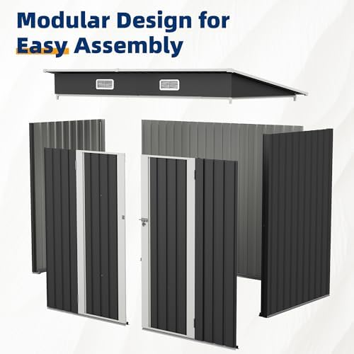 UDPATIO Storage Shed, 8X4 FT Metal Sheds & Outdoor Storage with Sloping Roof & Lockable Door for Bicycle, Tool in Patio Lawn, Garden, Backyard,Grey - Image 6