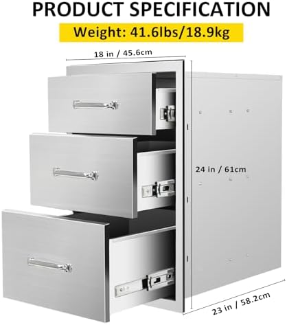 Outdoor Kitchen Drawers 18''Wx 24''H x 23''D Triple BBQ Drawers Stainless Steel Built-in Drawer for Outdoor Kitchen Island, Patio Grill Station - Image 2