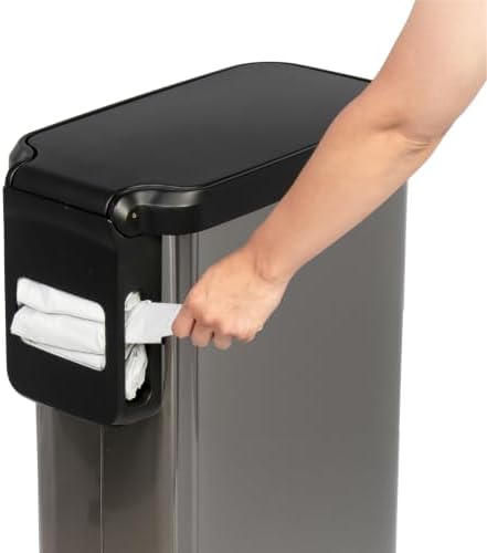 Glad Stainless Steel Slim Trash Can with Clorox Odor Protection - Narrow Kitchen Garbage Bin with Soft Close Lid, Step On Foot Pedal and Waste Bag Roll Holder, Pewter, 12 Gallon/45 Liter - Image 3