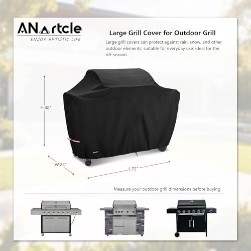 ANartcle Water-Resistant 72 Inch BBQ Grill Cover,600D Heavy Duty Waterproof All Weather Large Grill Cover for Outdoor Grill,Suitable for Weber, Brinkmann and More,72" L x 26" W x 48" H Black - Image 2
