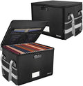 ENGPOW File Box with Lock, Fireproof Document Box with Pockets, Collapsible File Organizer Filing Storage Cabinet with Handle, Portable Home Office Safe for Hanging Letter/Legal Folders,Black,2 Pack by ENGPOW