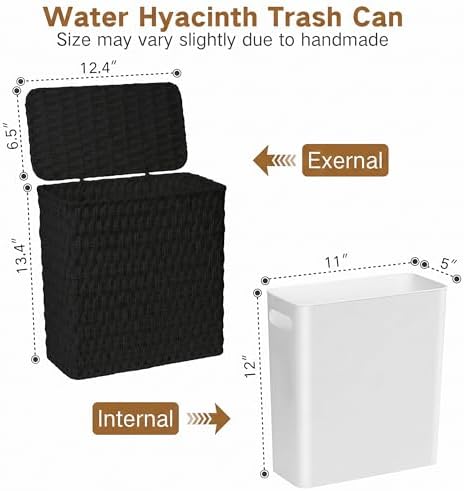 iEGrow Paper Rope Trash Can,Bathroom Trash Can with Lid, 3 Gallon Wicker Waste Basket with Removable Liner, for Bedroom, Living Room, Toilet, Under Sink Black - Image 4