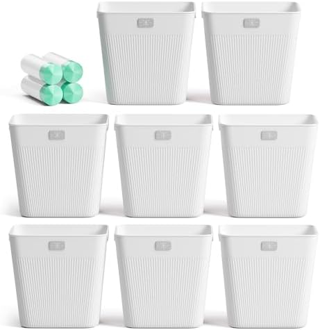 JOYMOOP Slim Trash Can 8-Pack, 2.2 Gallon Plastic Wastebasket for Bathroom, Bedroom, Office, Kitchen with 4 Rolls Bags, White by JOYMOOP