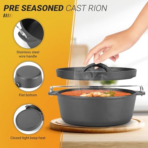 Northriver Casting Cast Iron Dutch Oven Pot with Lid, for Small Dishes, Side Dishes, Camping Cookware set, BBQ, Garlic Roaster, 1.5 Quart Pan - Image 3