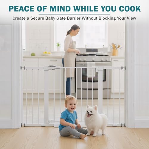 Mumeasy 29.7–48" Baby Gate for Stairs, Dog Gate for Doorways, Auto Close Child Gate, Indoor Safety Pet Gate with Walk Thru Door, Easy Install Pressure Mounted Extra Wide Gate for Kitchen, House,White - Image 6