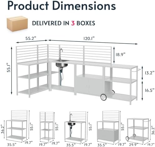 Modular Outdoor Kitchen Island with Sink, 5Pcs Prefab Outdoor Cabinets Kit - Image 2