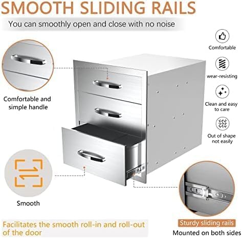 Outdoor Kitchen Drawers Stainless Steel 3-Drawer BBQ Drawer Enclosed Built-in Drawer Flush Mount For Outdoor Kitchens & BBQ Islands,20Wx23Dx27H - Image 5