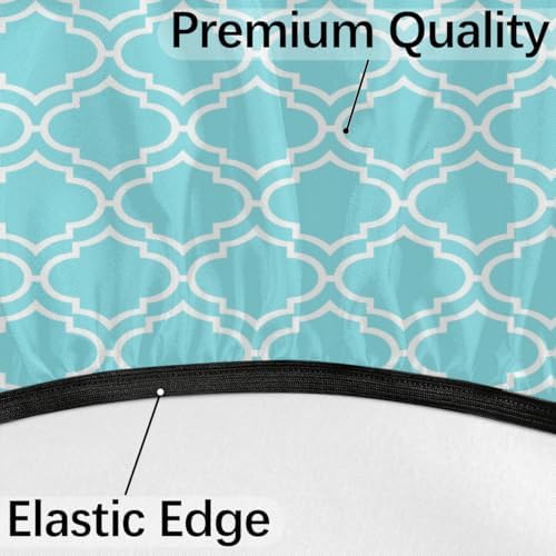 Fitted Round Tablecloth with Umbrella Hole and Zipper Aqua Blue Moroccan Outdoor Elastic Table Cloth 45"-56" Oil-Proof Waterproof Patio Table Cover for Dining Picnic Party - Image 4