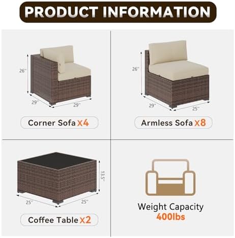 Aoxun Patio Furniture Sets, 14-Piece Outdoor Patio Furniture with 44'' Propane Gas Firepit Table, Wicker Outdoor Conversation Set Sectional Sofa for Backyard, Poolside, Garden - Image 2
