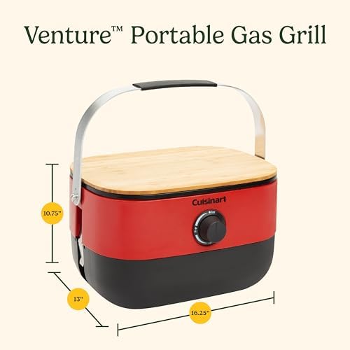 Cuisinart Venture™ Portable Gas Grill, Small Camping Grill with Cutting Board and Handle, Non Stick Porcelain Enameled Cast Iron Grate, 9,000 BTU Stainless Steel Burner for Camping, Tailgates, Beaches - Image 2