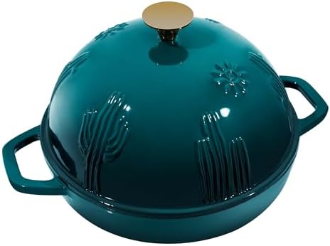 Flavehc Bread Oven Cast Iron Bread Dutch Oven with Cloche Lid for Bread Baking Darkcyan Enameled Cast Iron Bread Oven with Dome Lid for Sourdough, 9.8 Inches - Image 2