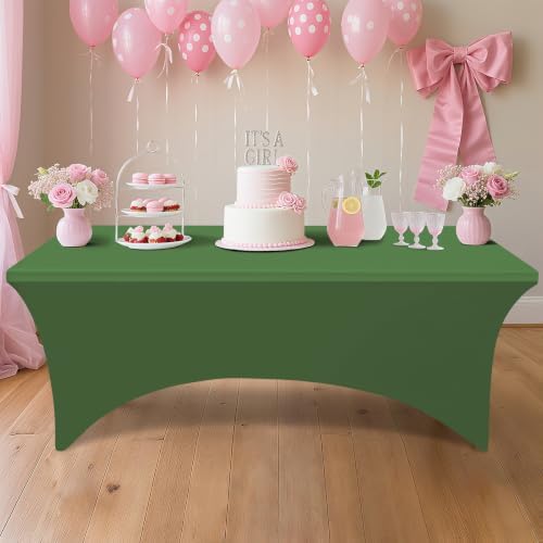 Smiry 2Pack Spandex Table Cloth 6FT, Elastic Fitted Olive Green Tablecloth - Image 6