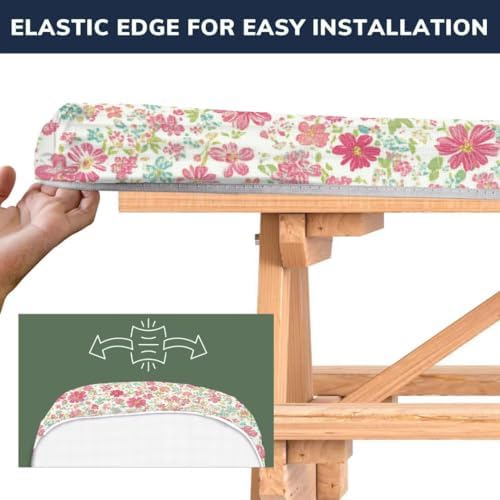 CAPSCEOLL Fitted Picnic Table Cover with Bench Covers 5ft - Pink Flowers - Image 5