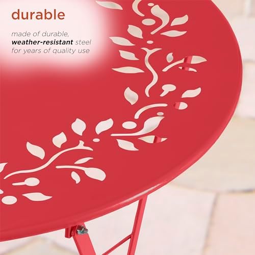 Alpine Corporation Indoor/Outdoor 3-Piece Bistro Set Folding Table and Chairs Patio Seating, Red - Image 6