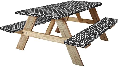 6ft 72in Picnic Table and Bench Cover, 3 Pack, Black-White Moroccan by KENOBEE