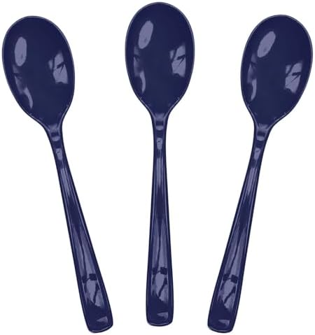 SietDESEO 50 PCS Navy Blue Plastic Spoons Disposable Utensils Heavy Duty Navy Blue Spoons Disposable Cutlery for Birthday Wedding Baby Shower Bridal Shower Plastic Silverware by SietDESEO