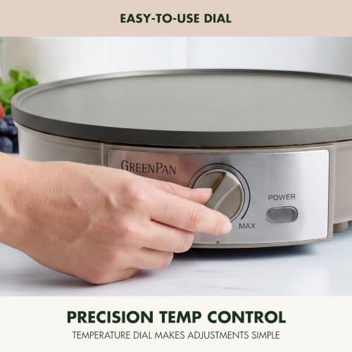 GreenPan Advanced 12" Crepe Maker, Ceramic Nonstick PFAS-Free Coating, Adjustable Temperature Control, 400°F Heating, Batter Spreader & Crepe Turner Included, Clay - Image 5
