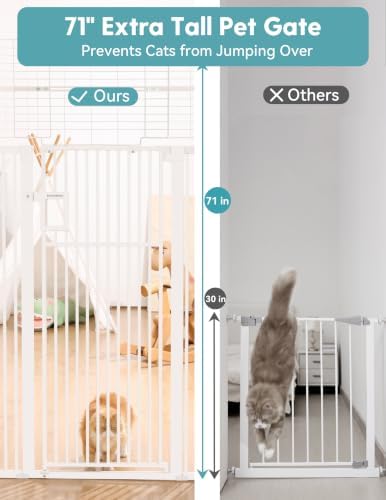 No Pawblems 71" Extra Tall Pet Gate, 29"-43" Wide Pressure Mounted, White - Image 2