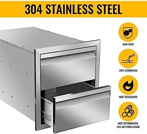 Pull Out Trash Drawer, Lower Sliding Rails Stainless Steel Roll Out Trash Bin Pull Out Tray With Handle For Outdoor Kitchen BBQ Island Grill Station,Double Drawers - Image 4