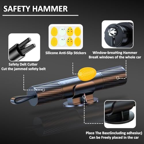 smosun Safehammer - 2026 Upgraded Safe Hammer Glass Breaker Under Water, Car Hammer Seatbelt Cutter Window Breaker Emergency Escape Tool, Safehammer Glass Breaker for New Cars (3PCS) - Image 6