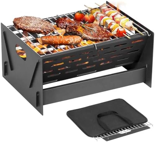 Charcoal Grill Portable Folding with Carry Bag,BBQ Camping Grill Fire Pit by DNKMOR