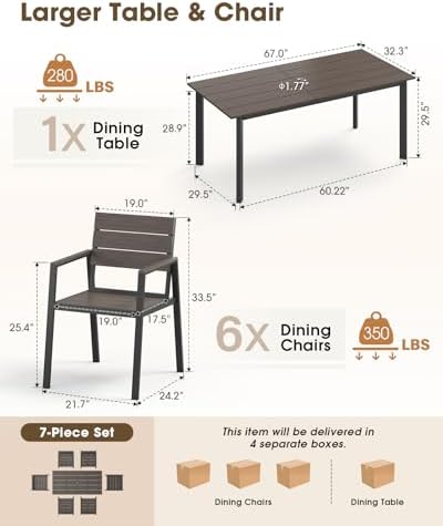 Outdoor Dining Set for 8, Aluminum Patio HDPS Outdooor Table and Chairs Set with Umbrella Hole, All Weather Patio Furniture Set, 10 Peice Patio Dining Table Set (Charcoal) - Image 2