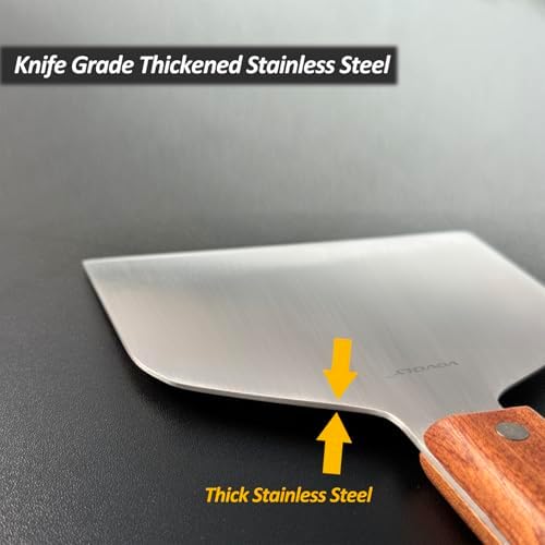 Vovoly Extra Wide Griddle Scraper, 5.5''x5.5'' Smashed Burger Scraper Grill Scraper Spatula Burger Turner - Full Tang Wooden Handle Professional Grade Grill Accessories, Knife Grade Stainless Steel - Image 3