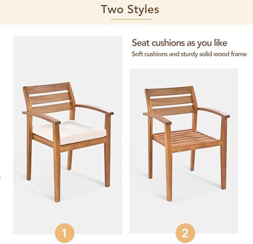 6-Pcs Outdoor Patio Dining Table & Chair & Bench Set for 6, Wooden Outdoor Dining Table Set with Removable Cushion, 6-Pcs, Wood - Image 6