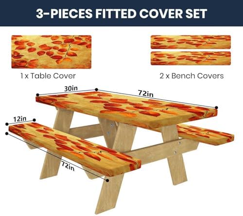 CAPSCEOLL Picnic Table Cover with Bench Covers 6ft - Burnt Orange Leaves - Image 2