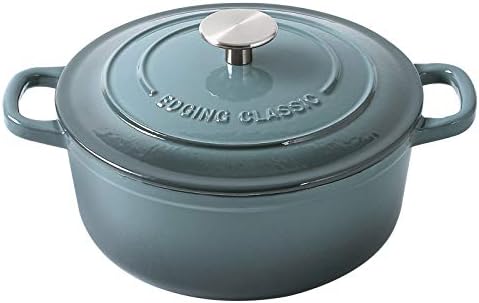 EDGING CASTING Enameled Cast Iron Round Dutch Oven with Lid Dual Handle Pot Bread Ovens, 7 Quart, Slateblue by EDGINGCOOKWARE