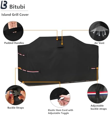 Bitubi 86 Inch Island Grill Cover - 600D Heavy Duty Waterproof All Weather Protection Extra Large Grill Cover,Black - Image 3
