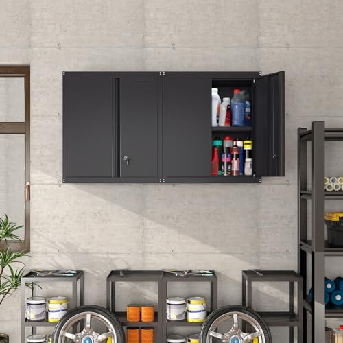 IRONFFICE Wall Cabinet Storage, Locking Wall Cabinet with 2 Doors,Garage Storage Cabinet for Home Office,Gym,Garage,Black - Image 6