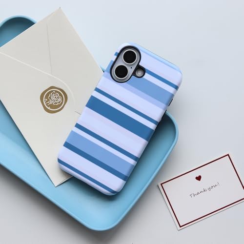 for iPhone 15 Case, Magnetic Matte Frosted Dual-Layer Striped Phone Case for Women, Retro Aesthetic Cover Compatible with MagSafe Accessories - Coastal Blue - Image 2