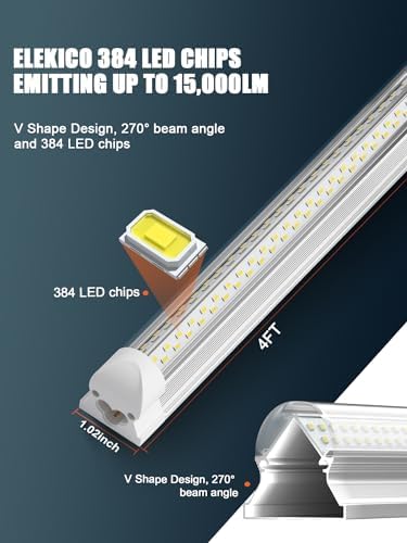 ELEKICO Super Bright 50w 7200lm 5000k V Shape 4ft Led Shop Lights for Workshop 4ft, 4' Linkable 4 Foot Led Shop Lights with Plug in Power Cable On/Off Switch for Garage Basement Warehouse - Image 3