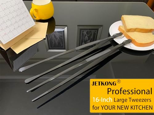 JETKONG 2 Pcs 16-Inch Heavy Duty Plating Tongs, Extra-Long Kitchen Fine Tongs Large Stainless Steel Cooking Forceps (Black) - Image 4