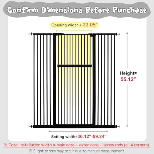 Lumizone 55.12" Extra Tall Pet Gate for Cat Dog 30.12"-59.24" Wide Black - Image 2