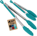 GORILLA GRIP Stainless Steel Kitchen Tongs for Cooking, 2 PK, Turquoise by GorillaGrip